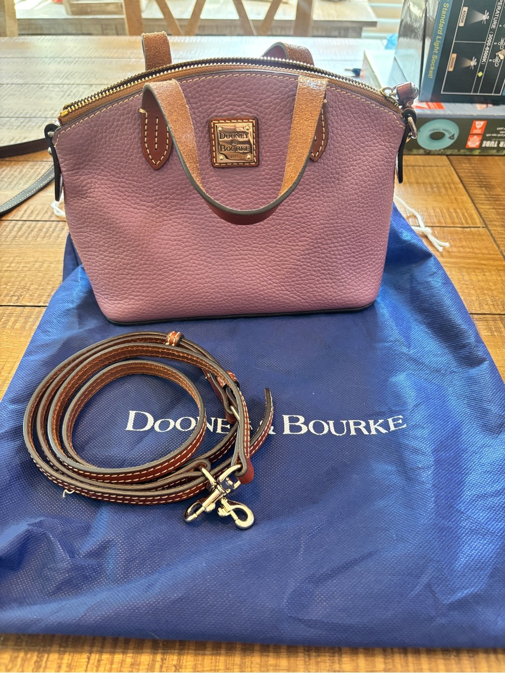 Dooney & Bourke Lavender Pebbled Leather Mini Satchel with Brown Trim